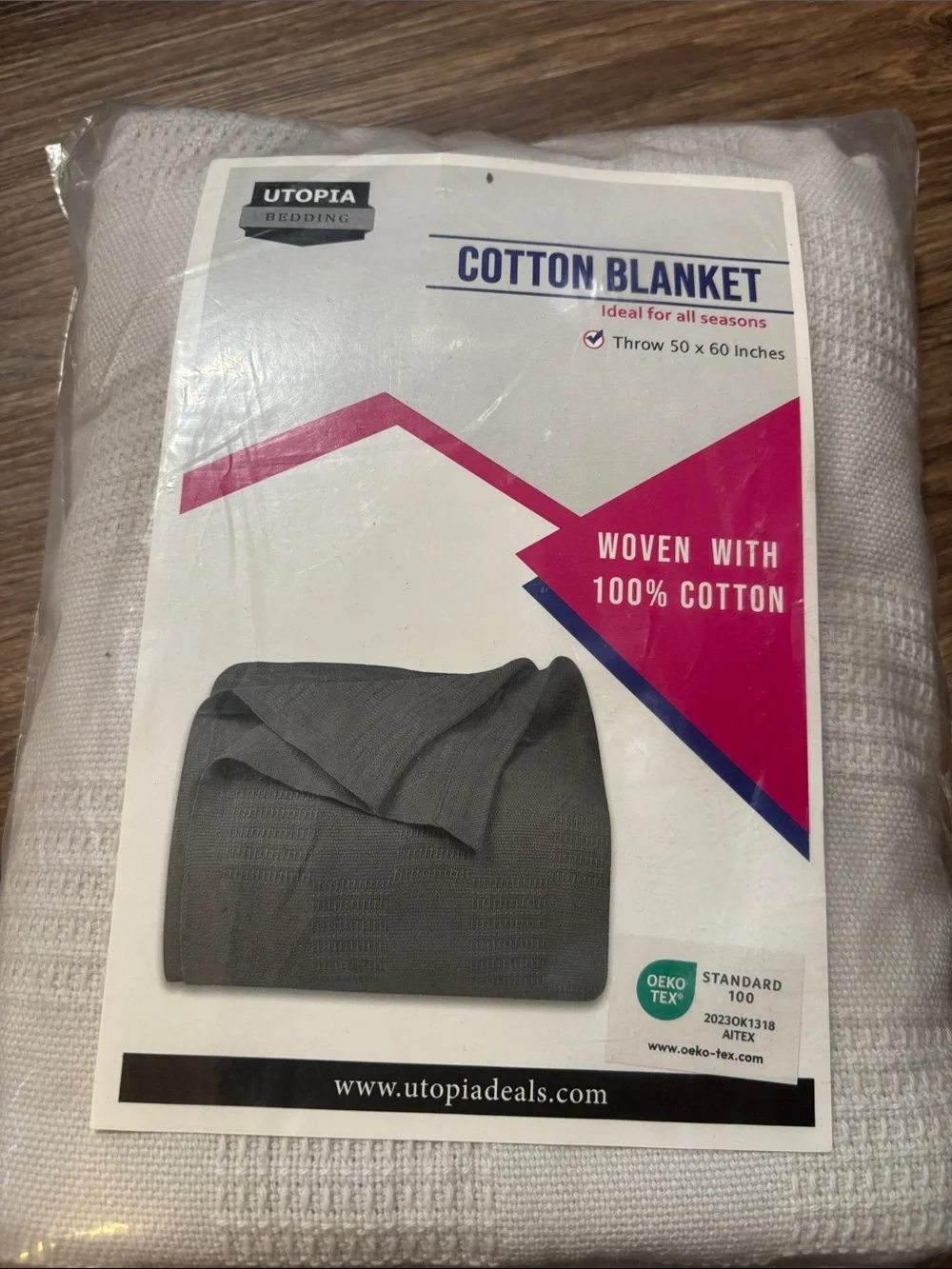 NWT Cotton Blanket light grey THROW 50x60 in